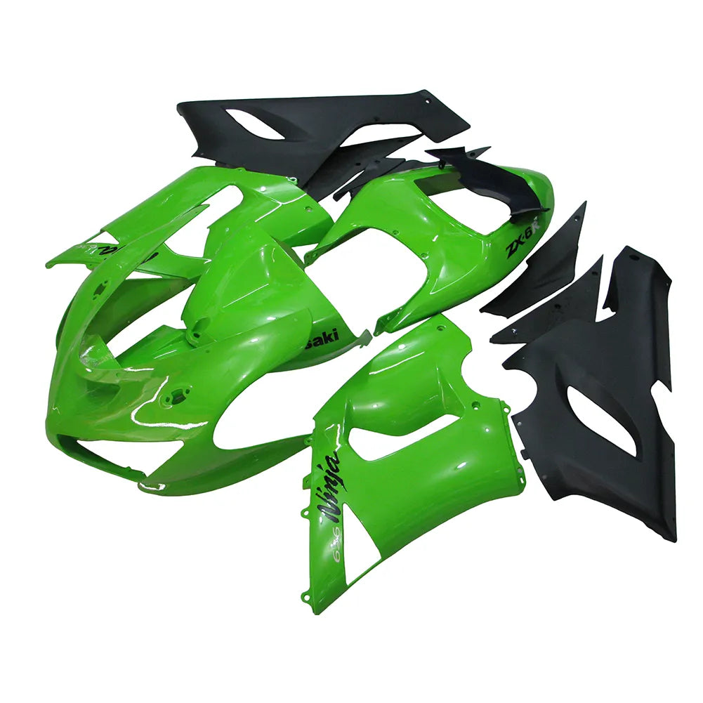 Kawasaki ZX-6R / 636 2005-2006 Green and Black Style B fairing kit left side view