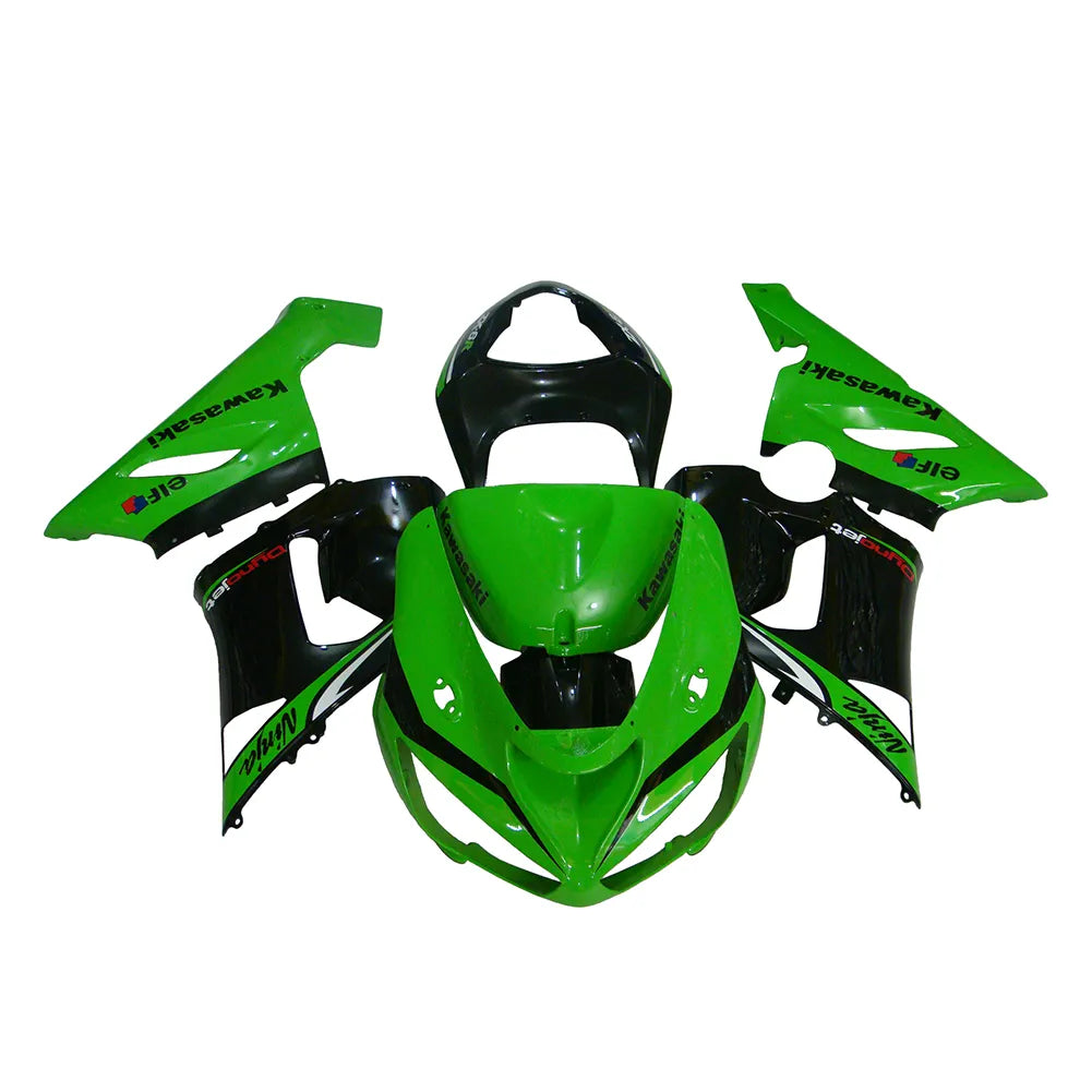 Kawasaki ZX-6R / 636 2005-2006 Green and Black with Logos fairing kit detail detail view 1