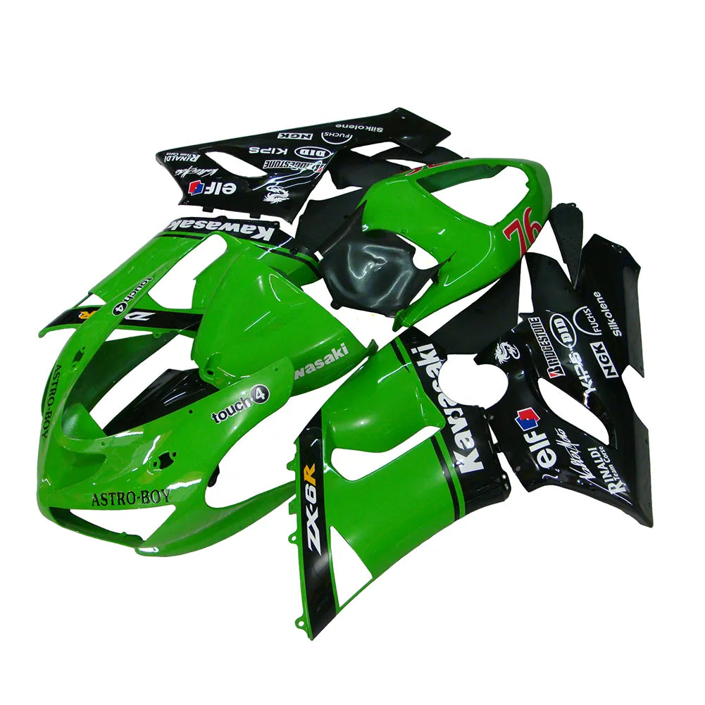Kawasaki ZX-6R / 636 2005-2006 Green and Black No 76 fairing kit detail detail view 4