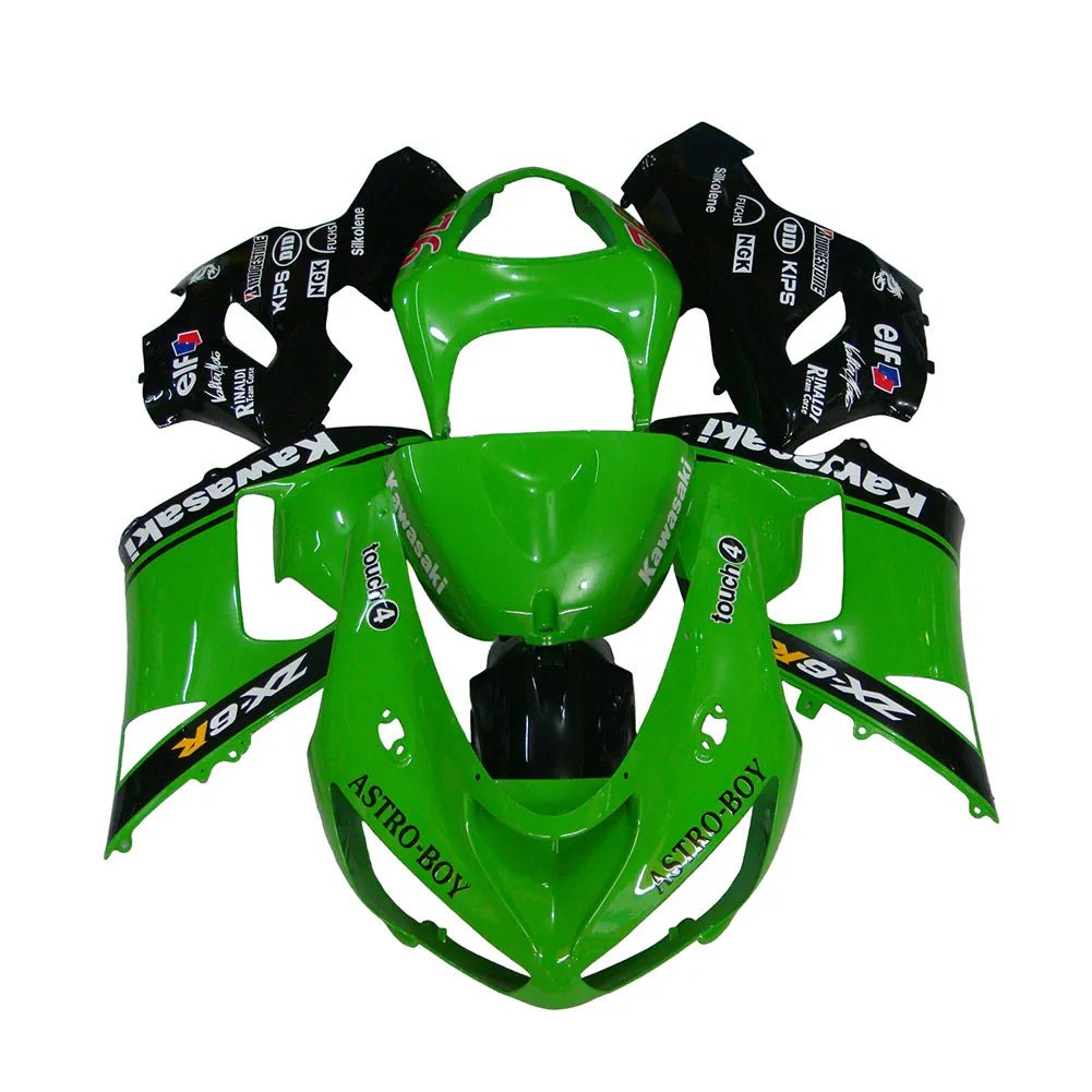 Kawasaki ZX-6R / 636 2005-2006 Green and Black No 76 fairing kit detail detail view 2