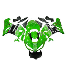 Kawasaki ZX-6R / 636 2005-2006 Green, Black, and White Raindrop Edition full fairing kit set view