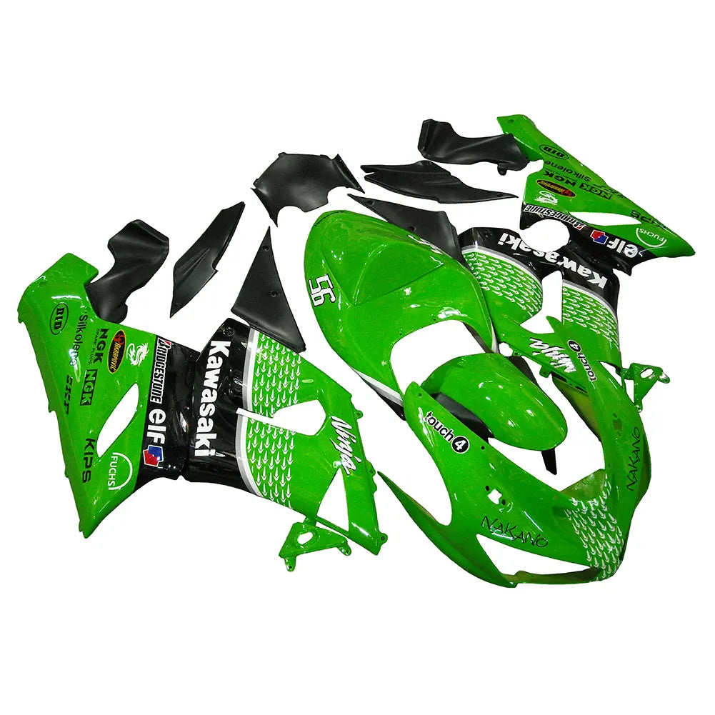 Kawasaki ZX-6R / 636 2005-2006 Green, Black, and White Raindrop Edition fairing kit left side view