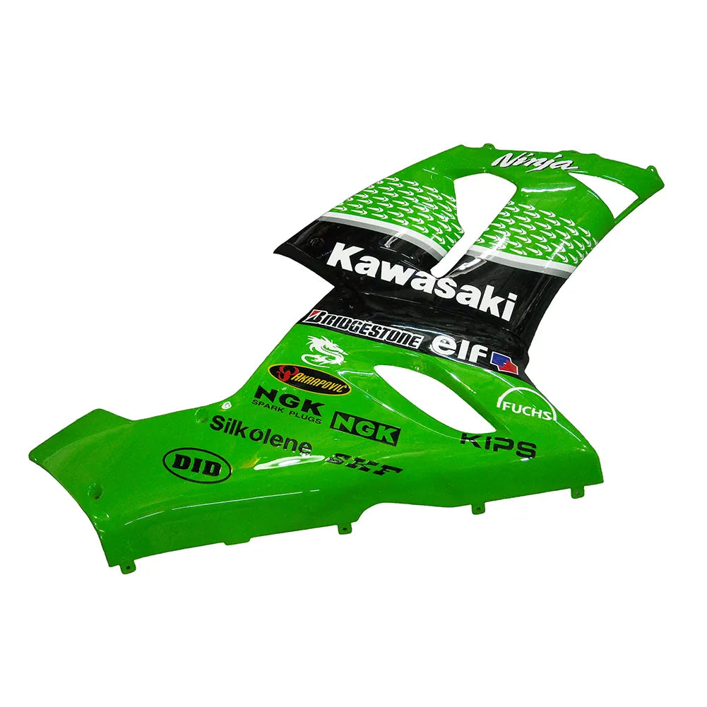 Kawasaki ZX-6R / 636 2005-2006 Green, Black, and White Raindrop Edition tail section fairing rear view