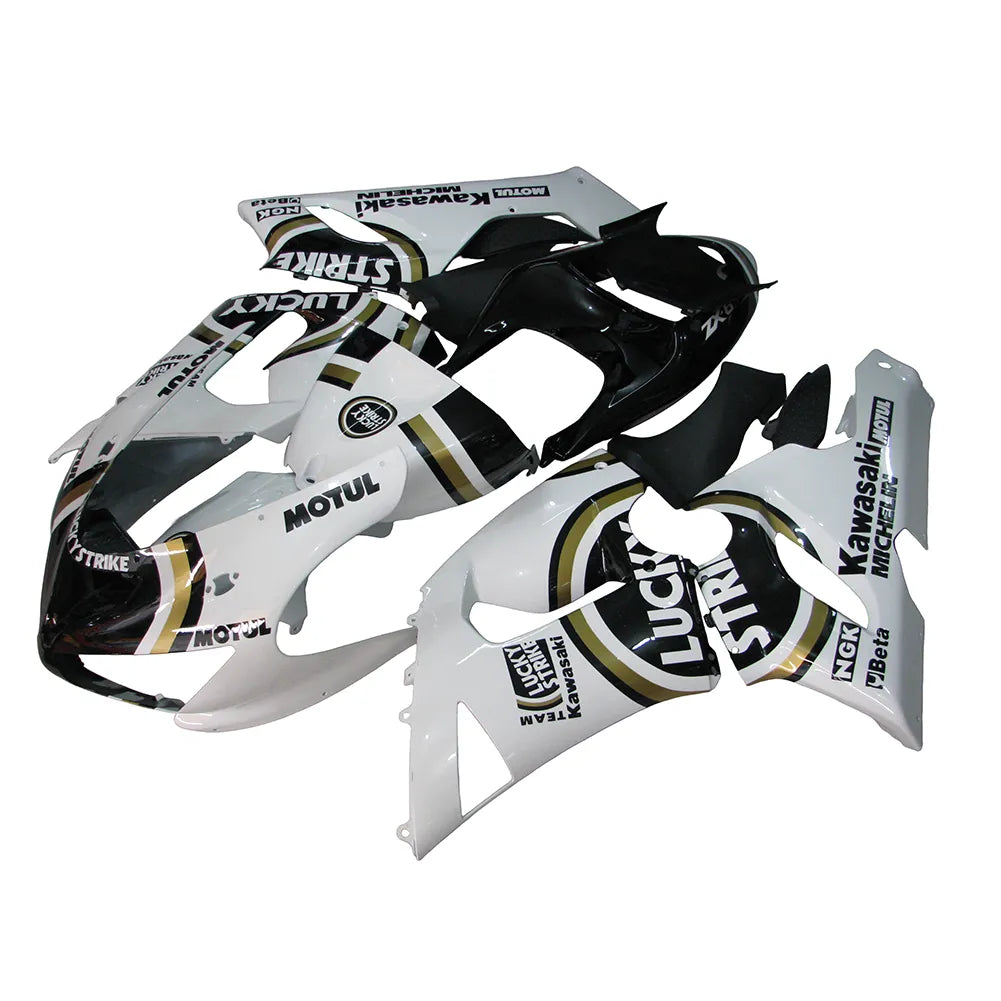 Kawasaki ZX-6R / 636 2005-2006 Black and White Lucky Strike Edition with Logos full fairing kit set view
