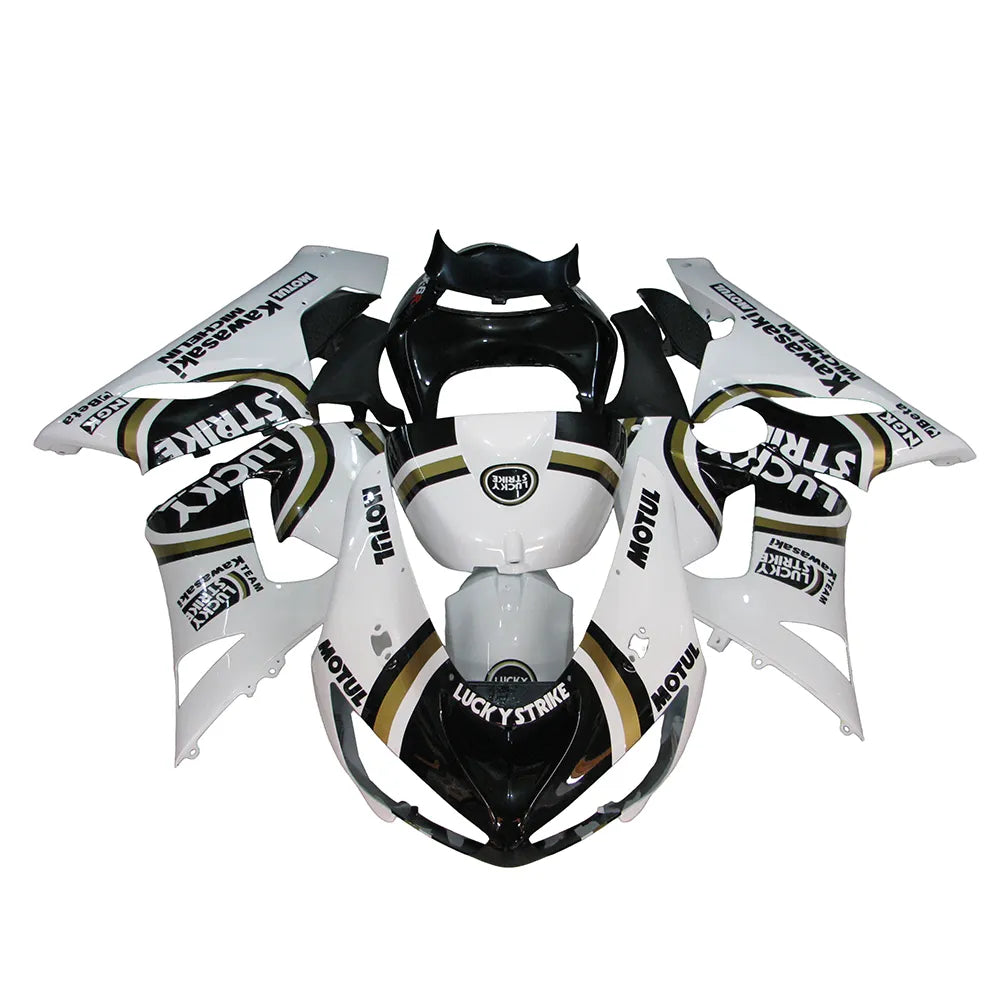 Kawasaki ZX-6R / 636 2005-2006 Black and White Lucky Strike Edition with Logos fairing kit front view