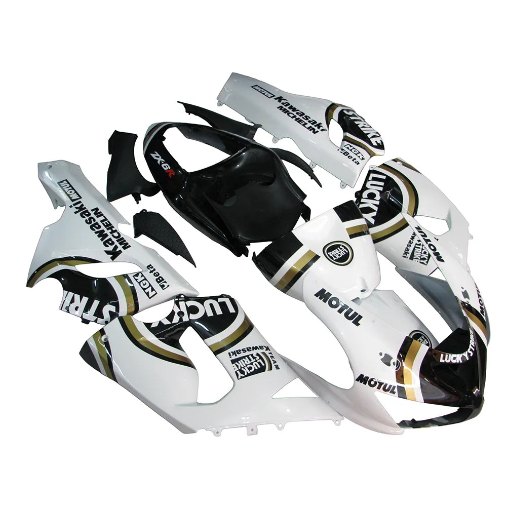 Kawasaki ZX-6R / 636 2005-2006 Black and White Lucky Strike Edition with Logos tail section fairing side view