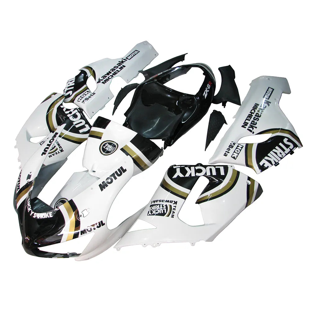 Kawasaki ZX-6R / 636 2005-2006 Black and White Lucky Strike Edition with Logos tail section fairing detail view 1