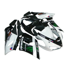 Kawasaki ZX-6R / 636 2005-2006 Black, White, and Green Monster Edition with Logos full fairing kit set view
