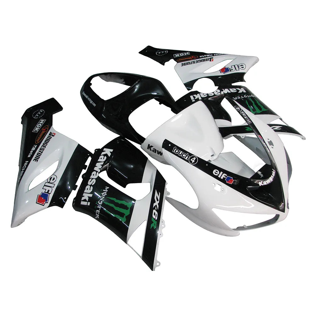 Kawasaki ZX-6R / 636 2005-2006 Black, White, and Green Monster Edition with Logos tail section fairing detail view 1