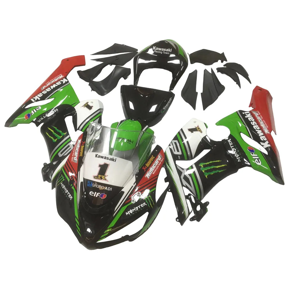 Kawasaki ZX-6R / 636 2005-2006 Black, Red, and Green Monster Edition full fairing kit set view