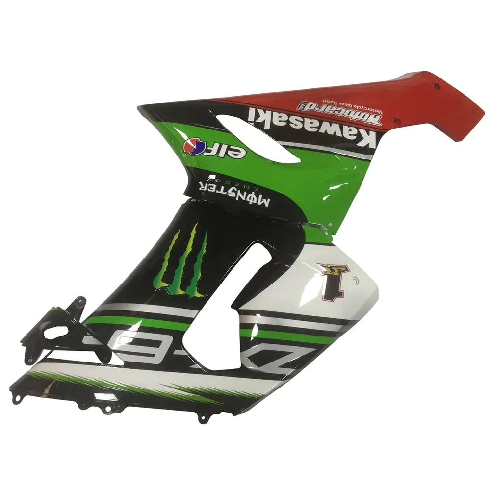 Kawasaki ZX-6R / 636 2005-2006 Black, Red, and Green Monster Edition tail section fairing side view
