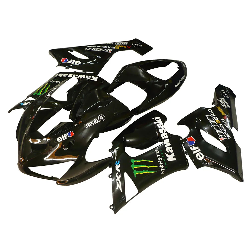 Kawasaki ZX-6R / 636 2005-2006 Black and Green Monster Edition full fairing kit set view