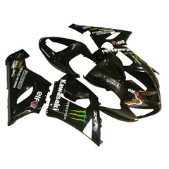 Kawasaki ZX-6R / 636 2005-2006 Black and Green Monster Edition fairing kit left side view
