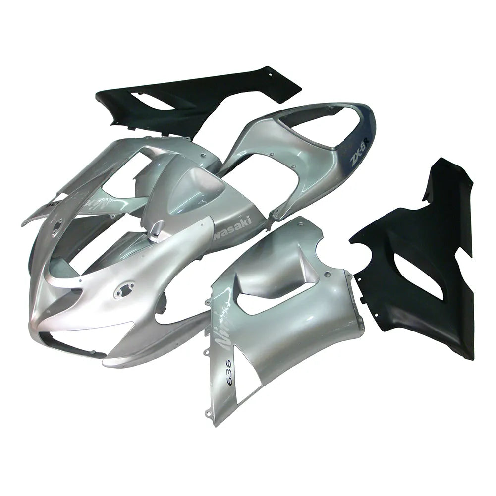 Kawasaki ZX-6R / 636 2005-2006 Matte Black and Silver full fairing kit set view