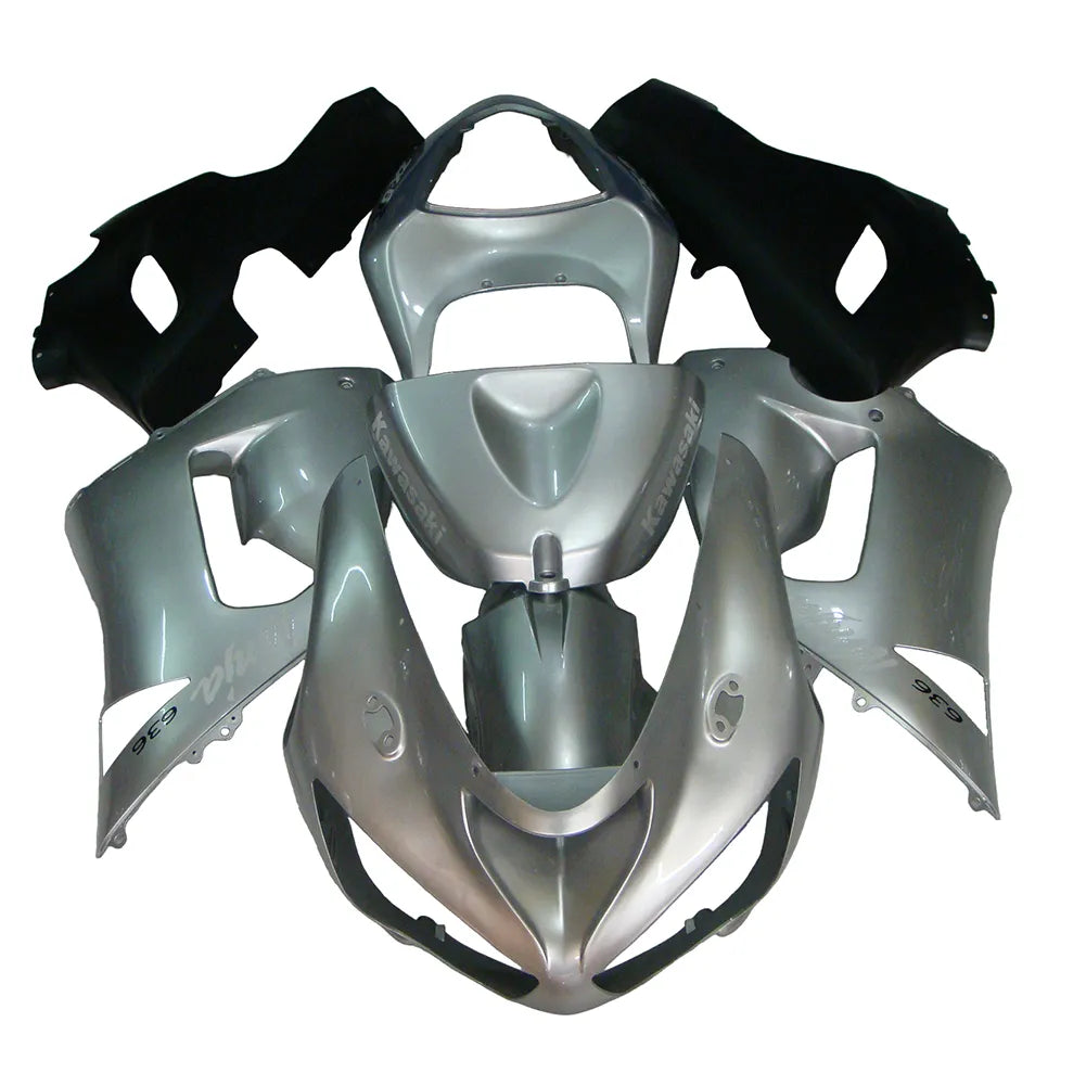 Kawasaki ZX-6R / 636 2005-2006 Matte Black and Silver tail section fairing rear view