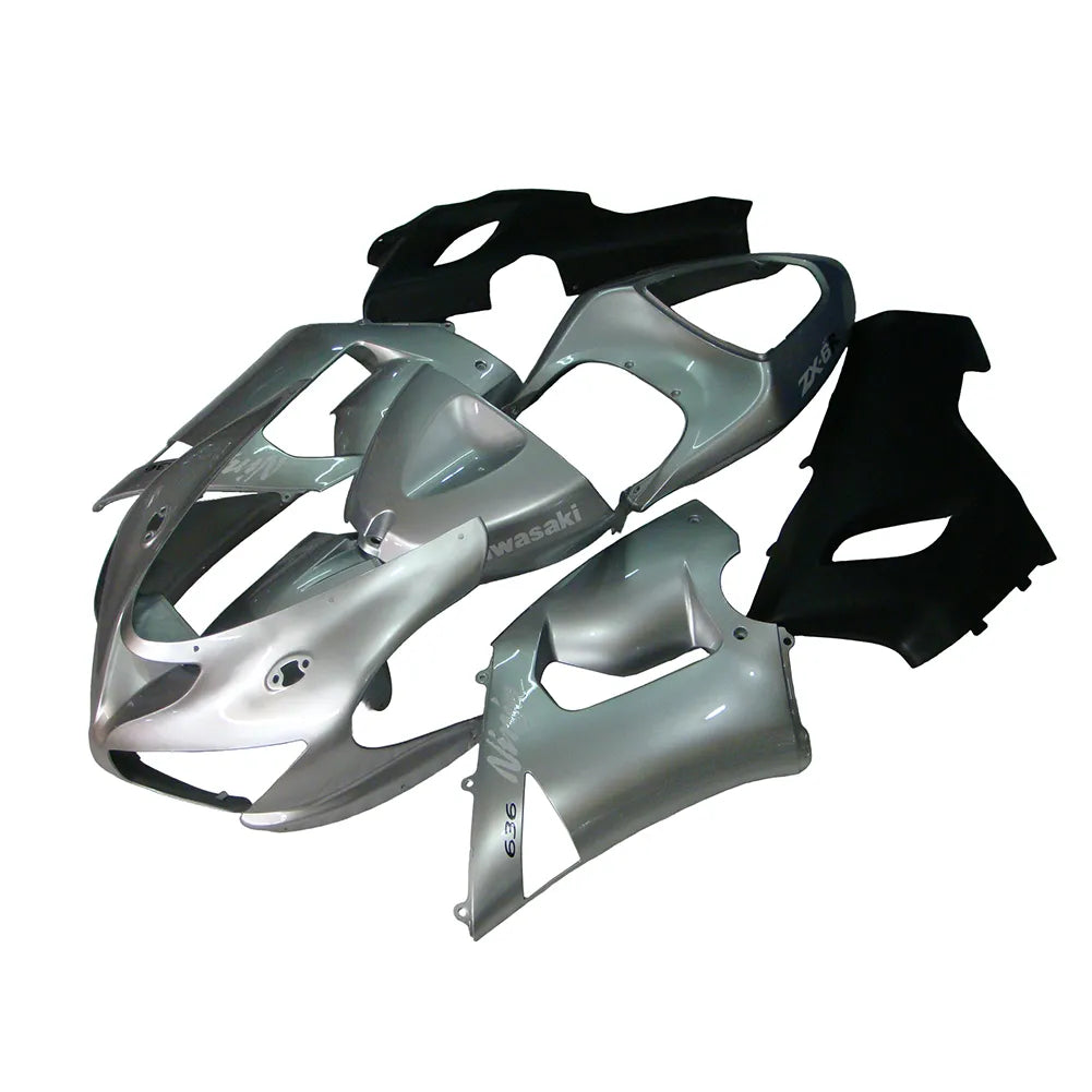 Kawasaki ZX-6R / 636 2005-2006 Matte Black and Silver tail section fairing detail view 1