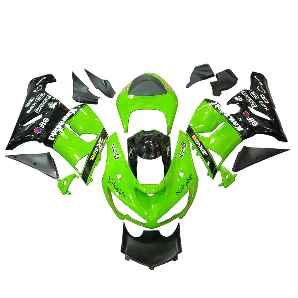Kawasaki ZX-6R / 636 2005-2006 OEM Graphic Style Green and Black No 14 full fairing kit set view