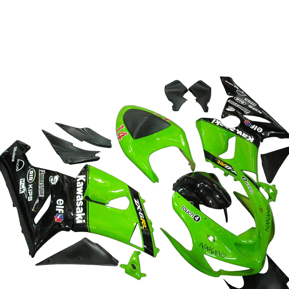 Kawasaki ZX-6R / 636 2005-2006 OEM Graphic Style Green and Black No 14 fairing kit left side view