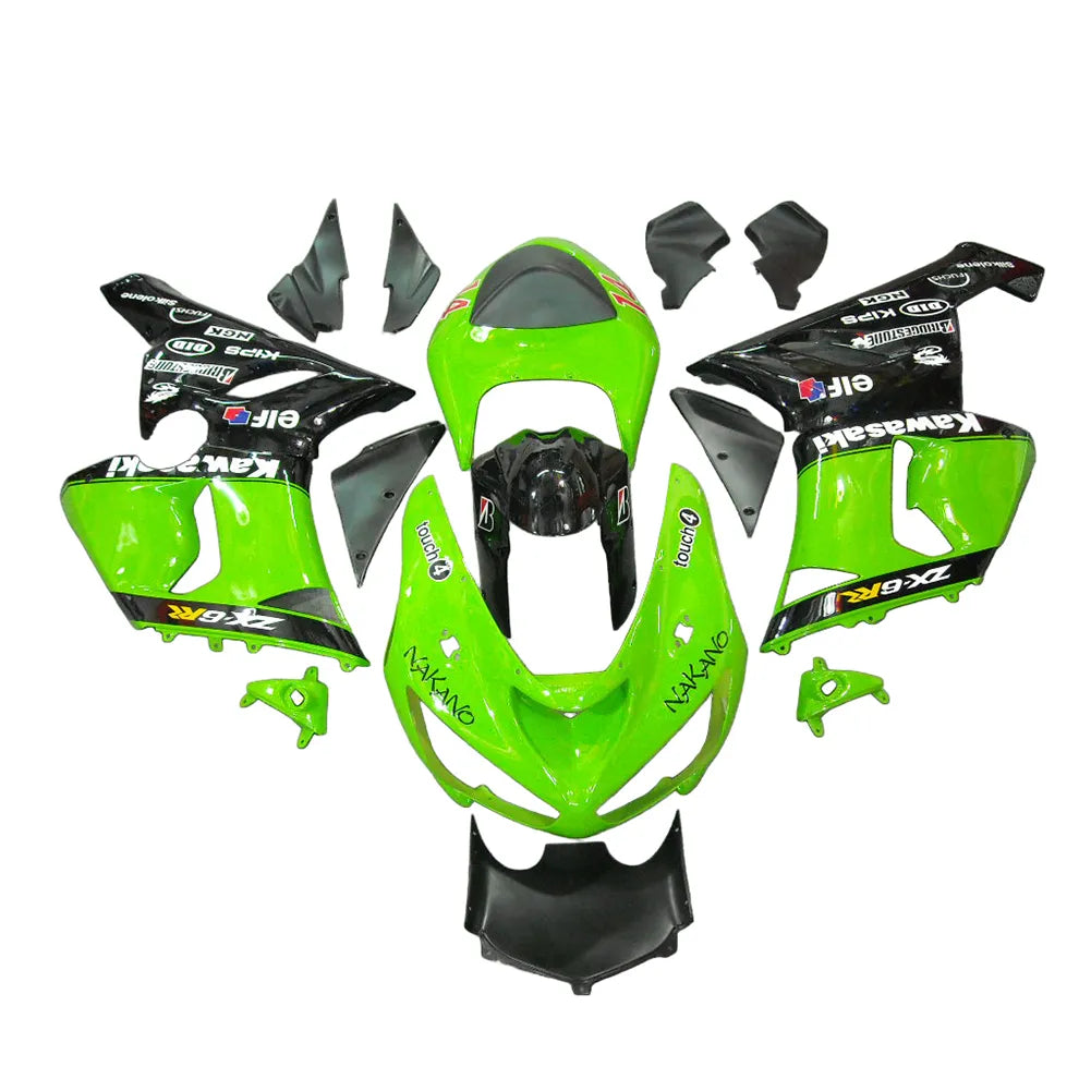 Kawasaki ZX-6R / 636 2005-2006 OEM Graphic Style Green and Black No 14 fairing kit front view