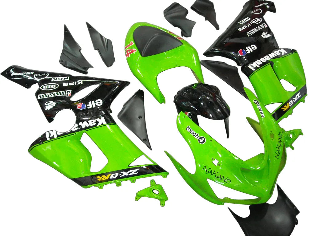 Kawasaki ZX-6R / 636 2005-2006 OEM Graphic Style Green and Black No 14 tail section fairing rear view