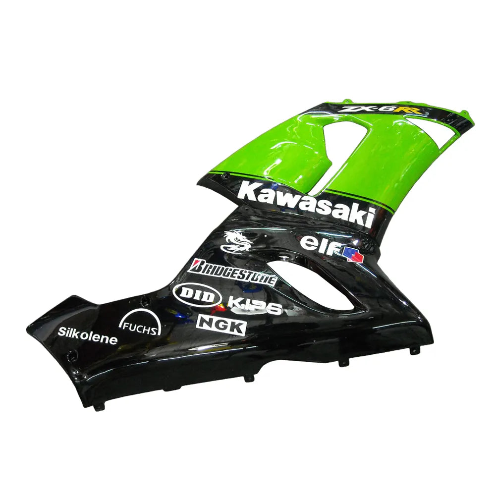 Kawasaki ZX-6R / 636 2005-2006 OEM Graphic Style Green and Black No 14 tail section fairing side view
