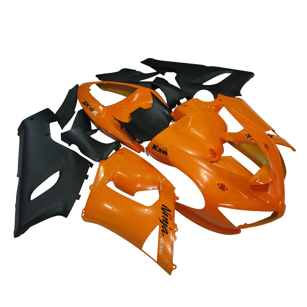 Kawasaki ZX-6R / 636 2005-2006 Orange and Black fairing kit left side view