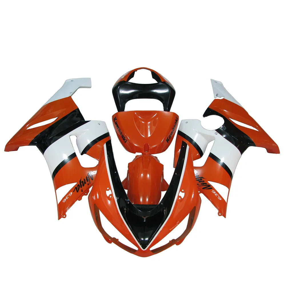 Kawasaki ZX-6R / 636 2005-2006 Orange, Black, and White fairing kit front view