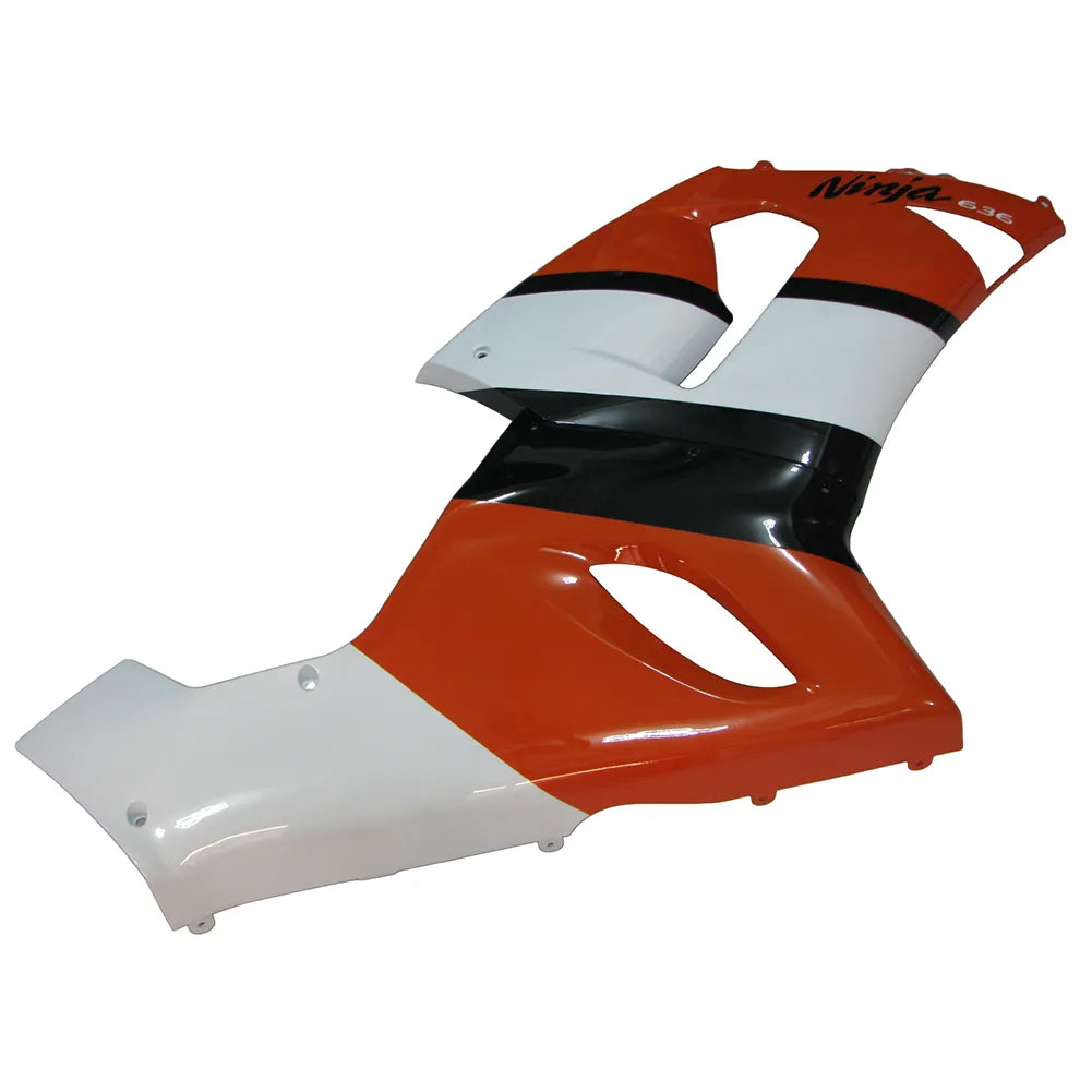 Kawasaki ZX-6R / 636 2005-2006 Orange, Black, and White tail section fairing side view