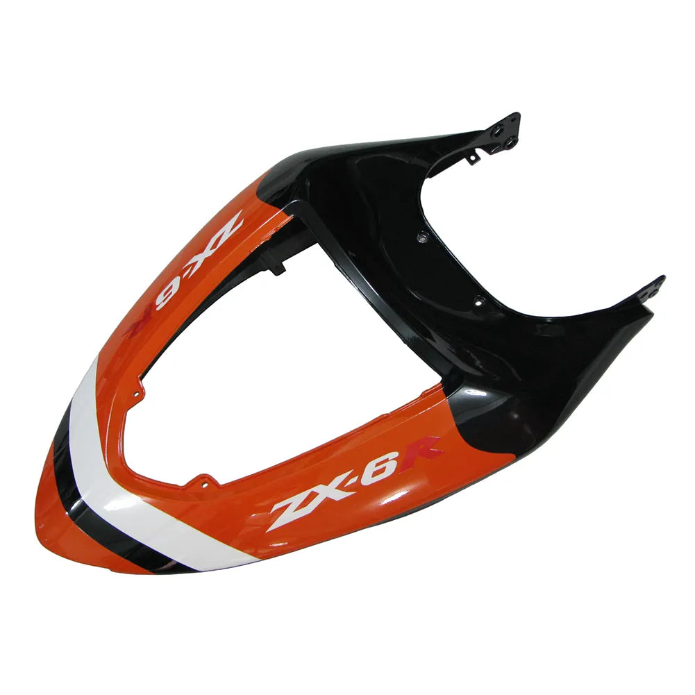 Kawasaki ZX-6R / 636 2005-2006 Orange, Black, and White tail section fairing detail view 3