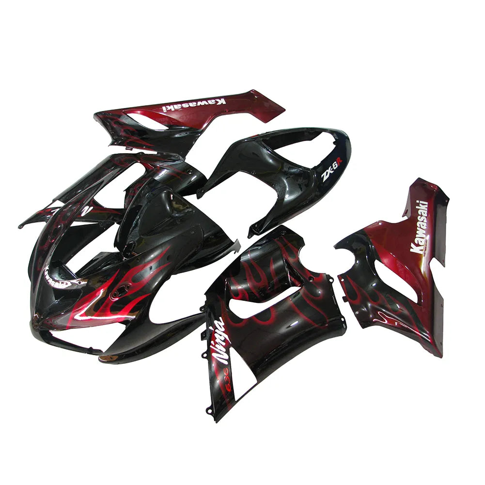 Kawasaki ZX-6R / 636 2005-2006 Red Flame full fairing kit set view
