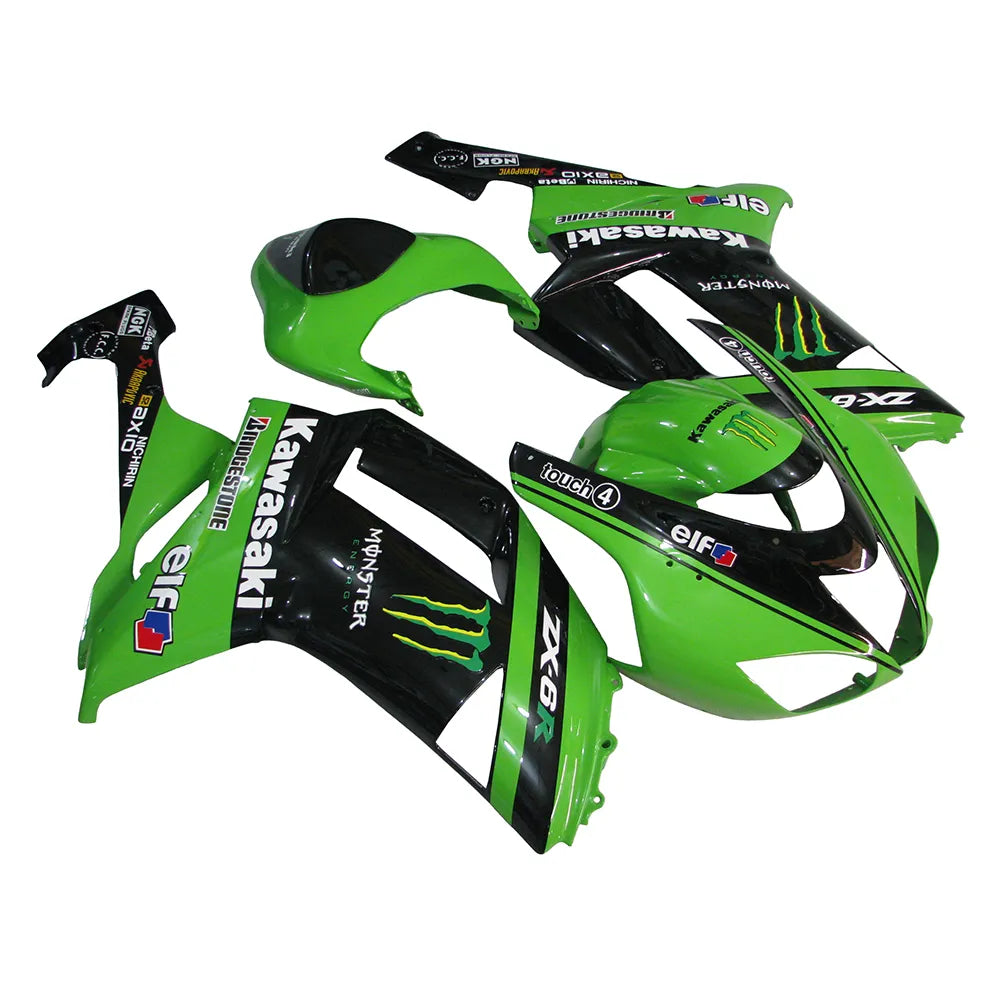 Kawasaki ZX-6R / 636 2007-2008 Green, Black, and Green Monster Edition A full fairing kit set view