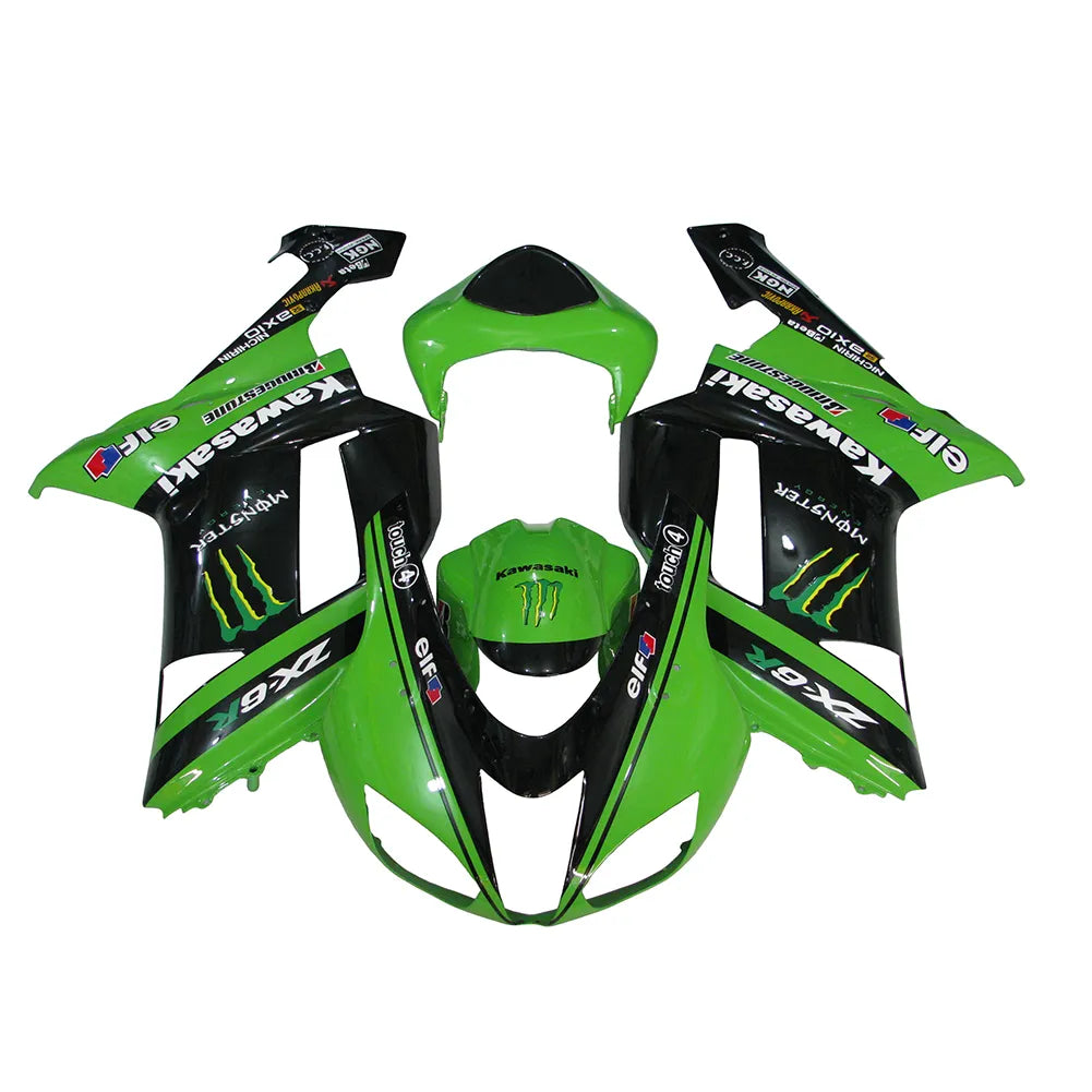 Kawasaki ZX-6R / 636 2007-2008 Green, Black, and Green Monster Edition A fairing kit front view