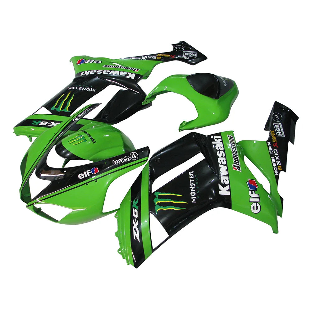 Kawasaki ZX-6R / 636 2007-2008 Green, Black, and Green Monster Edition A fairing kit left side view