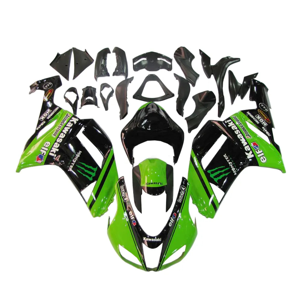 Kawasaki ZX-6R / 636 2007-2008 Green, Black, and Green Monster Edition B full fairing kit set view