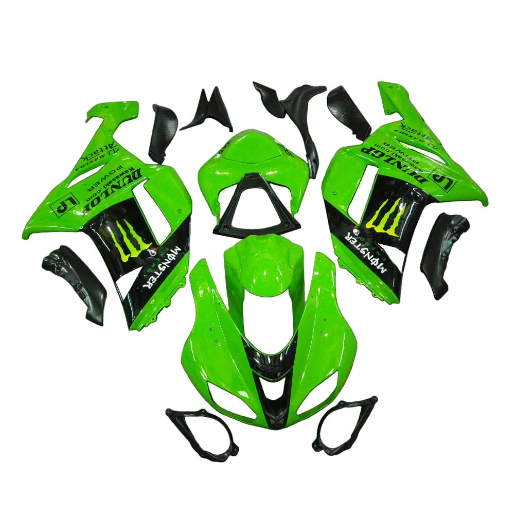 Kawasaki ZX-6R / 636 2007-2008 Green, Black, and Green Monster Edition C full fairing kit set view