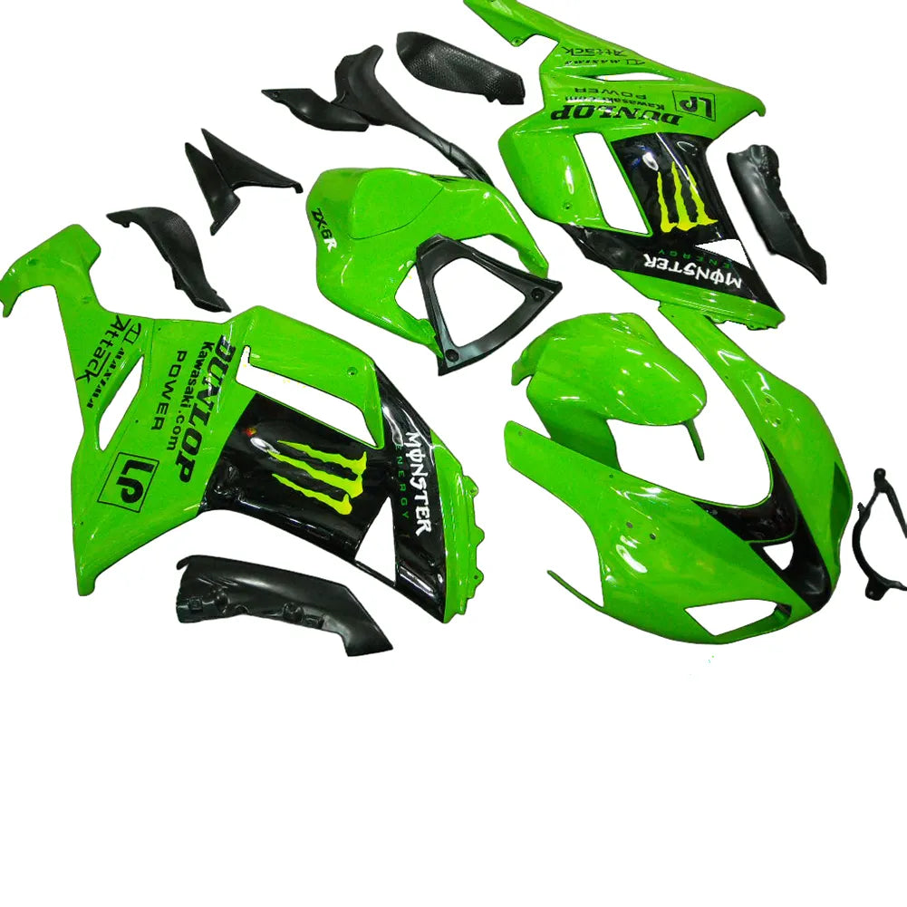 Kawasaki ZX-6R / 636 2007-2008 Green, Black, and Green Monster Edition C fairing kit front view