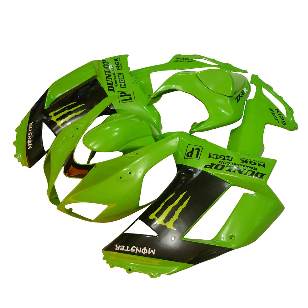 Kawasaki ZX-6R / 636 2007-2008 Green, Black, and Green Monster Edition D tail section fairing side view