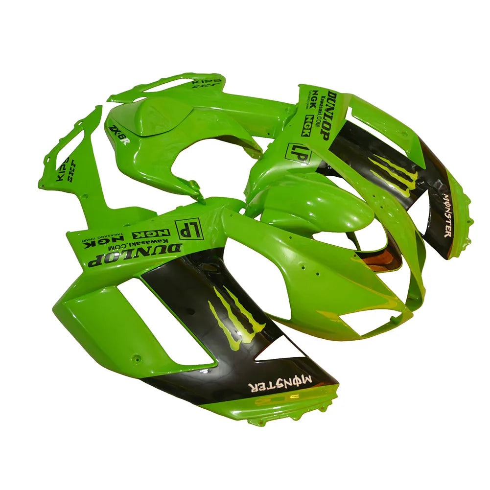 Kawasaki ZX-6R / 636 2007-2008 Green, Black, and Green Monster Edition D tail section fairing detail view 1