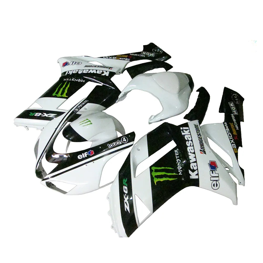 Kawasaki ZX-6R / 636 2007-2008 Black, White, and Green Monster Edition full fairing kit set view