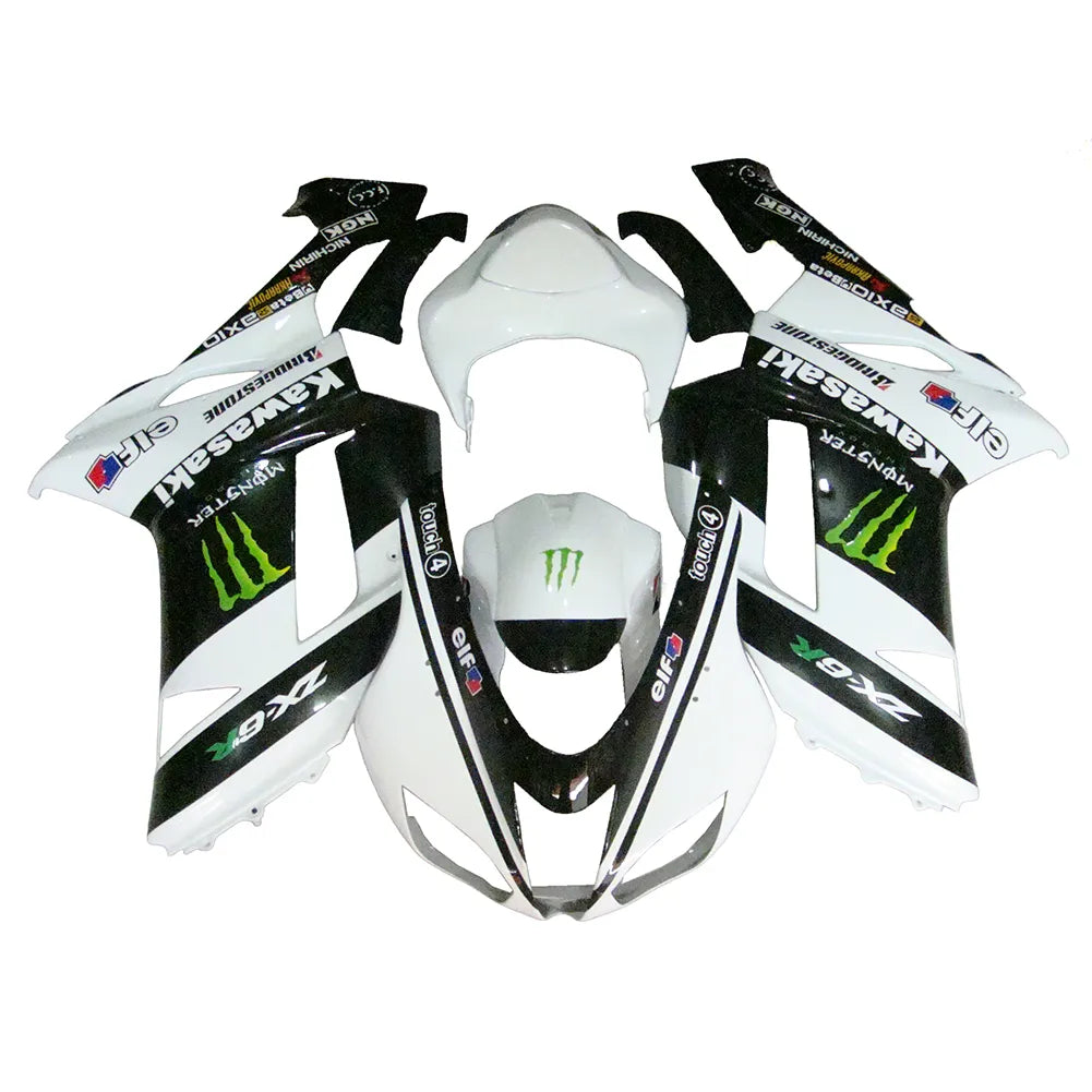 Kawasaki ZX-6R / 636 2007-2008 Black, White, and Green Monster Edition fairing kit front view