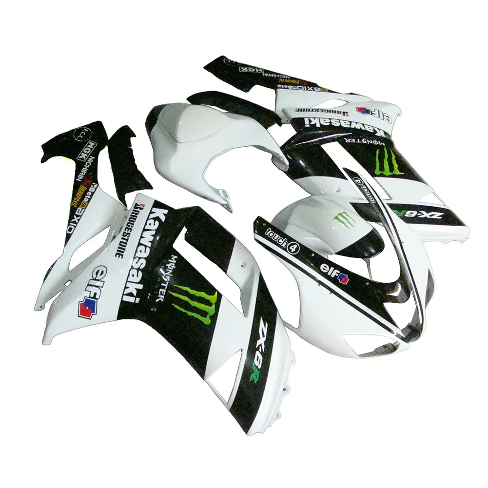 Kawasaki ZX-6R / 636 2007-2008 Black, White, and Green Monster Edition fairing kit left side view