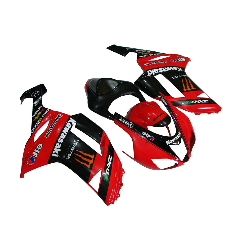 Kawasaki ZX-6R / 636 2007-2008 Black, Red, and Orange Monster Edition fairing kit front view