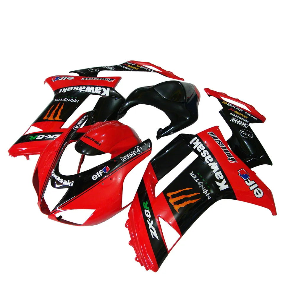 Kawasaki ZX-6R / 636 2007-2008 Black, Red, and Orange Monster Edition tail section fairing detail view 1
