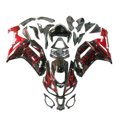 Kawasaki ZX-6R / 636 2007-2008 Black and Red Flame A with Logos full fairing kit set view