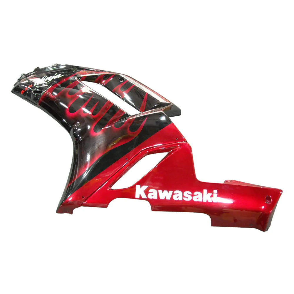 Kawasaki ZX-6R / 636 2007-2008 Black and Red Flame A with Logos fairing kit front view