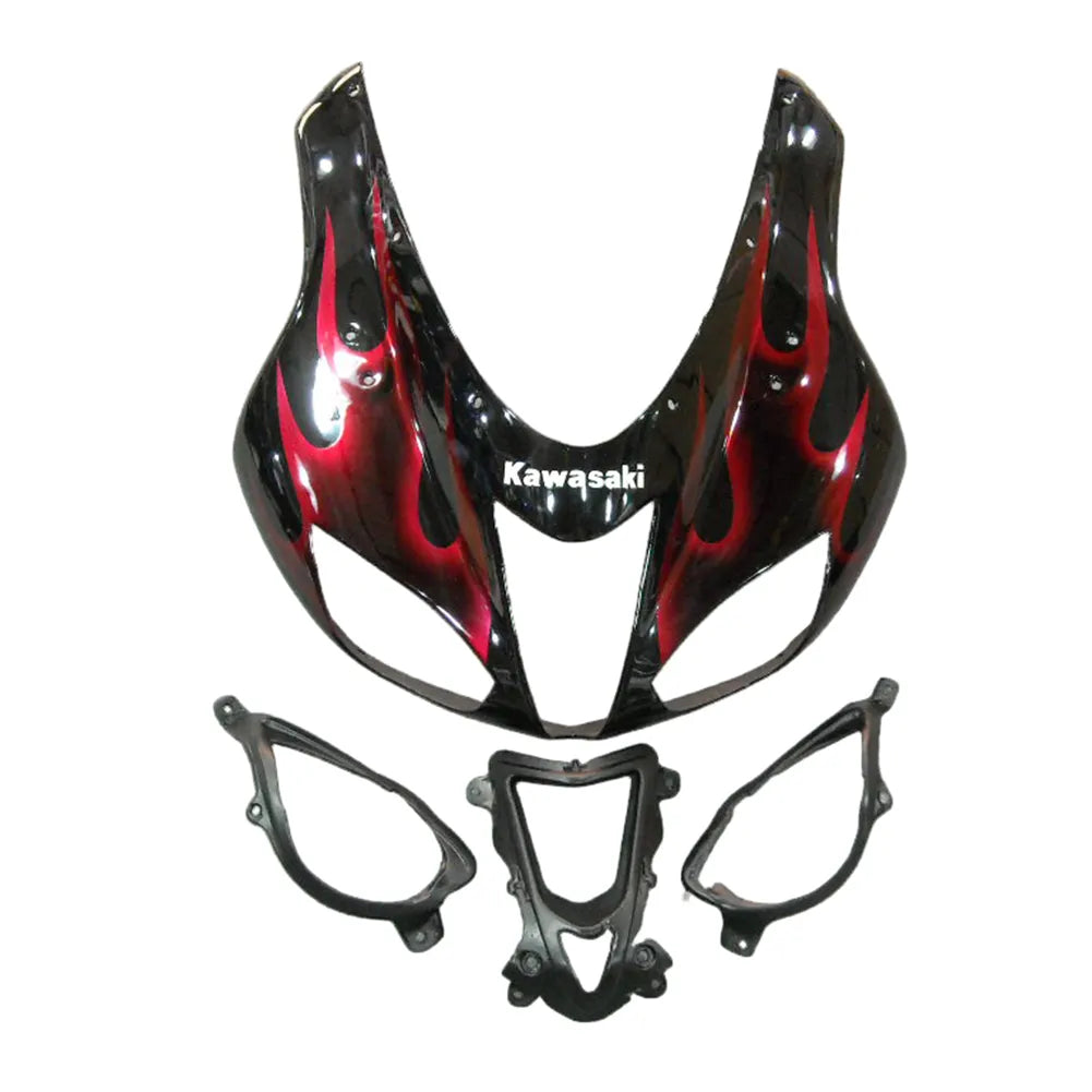 Kawasaki ZX-6R / 636 2007-2008 Black and Red Flame A with Logos tail section fairing detail view 2
