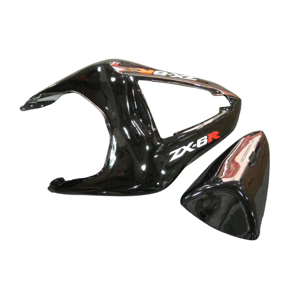 Kawasaki ZX-6R / 636 2007-2008 Black and Red Flame A with Logos tail section fairing detail view 1
