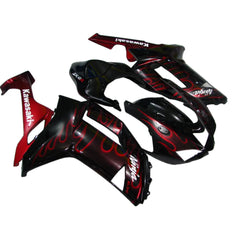 Kawasaki ZX-6R / 636 2007-2008 Black and Red Flame B with Logos full fairing kit set view