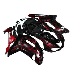 Kawasaki ZX-6R / 636 2007-2008 Black and Red Flame B with Logos fairing kit left side view