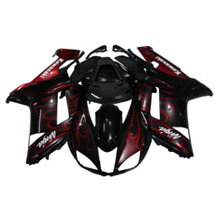 Kawasaki ZX-6R / 636 2007-2008 Black and Red Flame B with Logos fairing kit front view